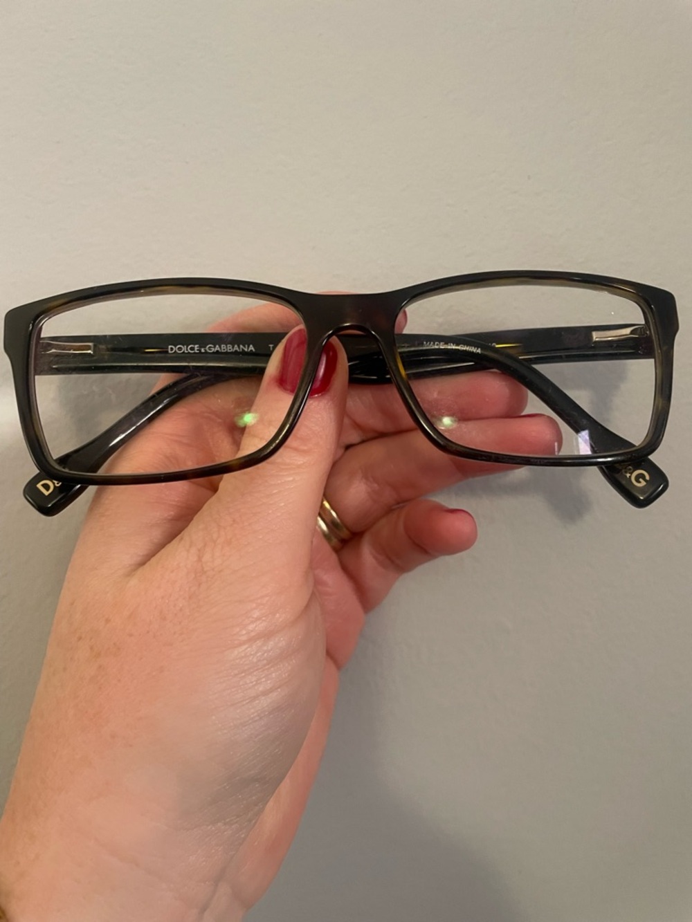 Dolce & Gabbana Black Rectangular Acetate Glasses with Gold Details